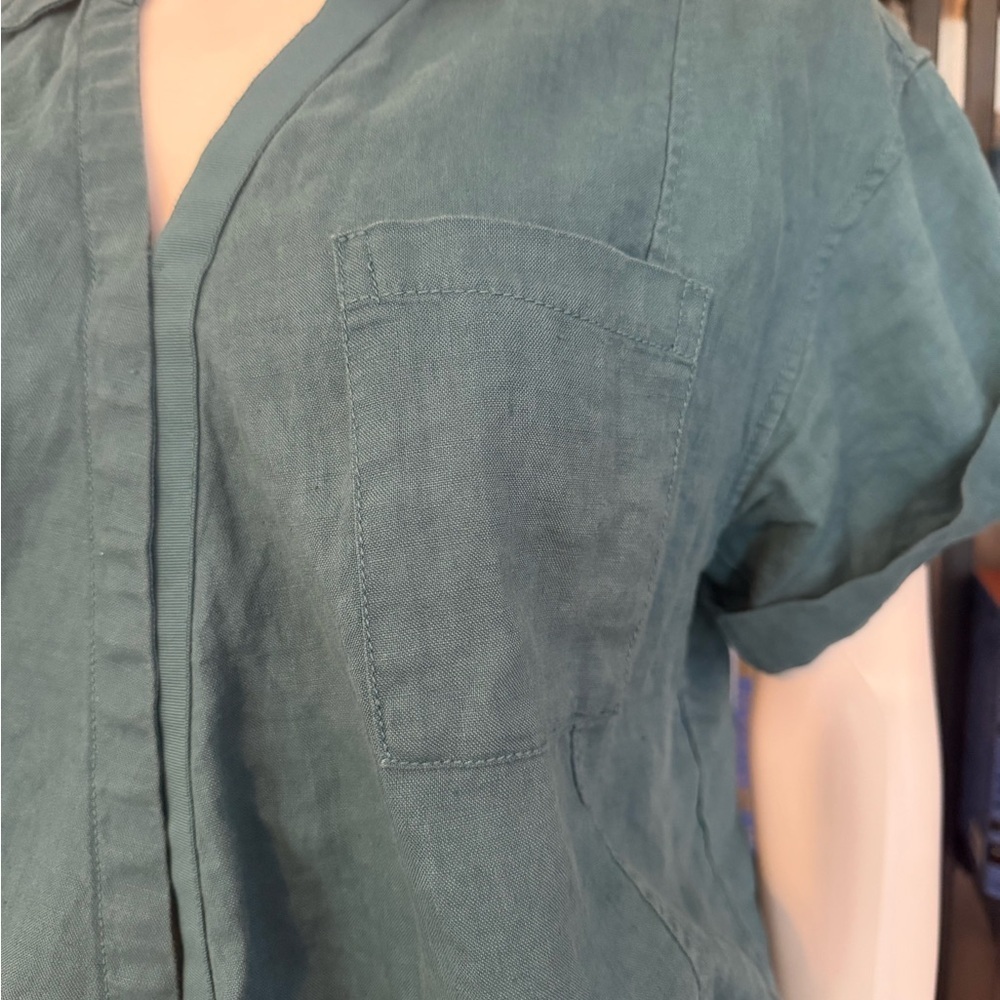 Athleta Teal Linen Resort Short Sleeve Top with pocket - Picture 5 of 9